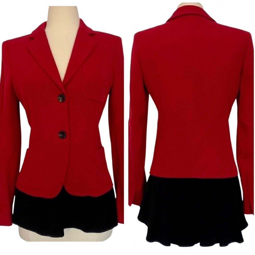 One of a Kind Customized Theory Virgin Wool Contrast Ruffle Hem Blazer Jacket